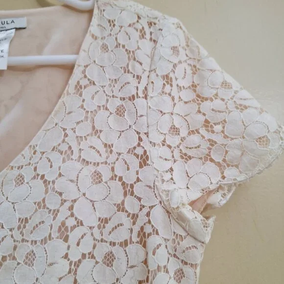 Aritzia Talula White Cream Oji Shift Lace Mini Dress Small Fairy Boho - Picture 6 of 10